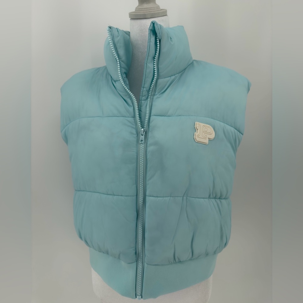 Victoria's Secret XL Sky Blue Puffer Vest PINK cozy quilted outerwear winter - Picture 1 of 7